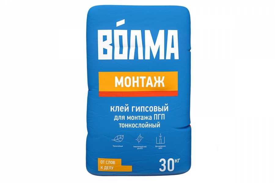 Клей гипсовый для монтажа ГКЛ Волма Монтаж 30 кг (40/45) ВЛГ-МКП