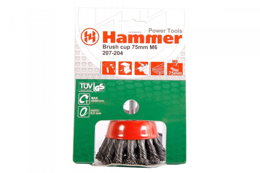 Кордщетка Hammer BR CP-hard HD  75*0,5*M14  чашеообразная витая, усиленная кольцом