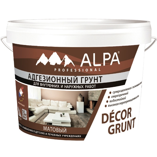 Альпа адгезионный грунт для внутренних и наружних работ DECOR GRUNT 15 кг