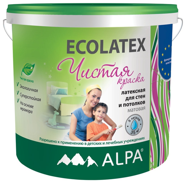 ALPA ECOLATEX ECO Экологичная латексная краска для стен и потолков 5л/7,8кг (72)