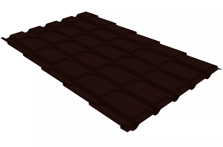 Металлочерепица Верховье квадро профи Grand Line 0,5 Velur X RR 32 темно-коричневый