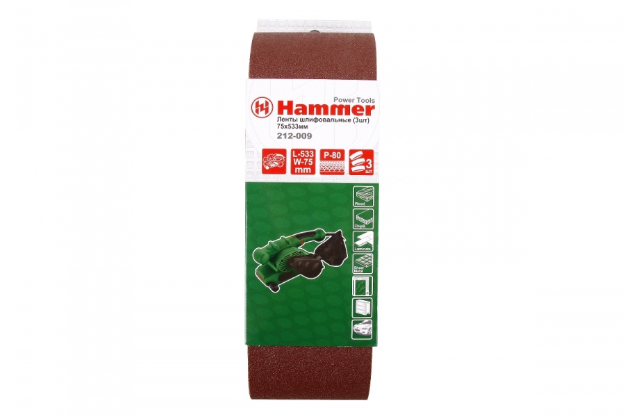 Лента шлиф. Hammer  75х533  Р 80  по 3 шт.