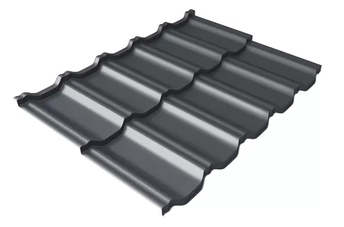 Металлочерепица модульная квинта Uno Grand Line c 3D резом 0,5 Велюр RAL 7024 мокрый асфальт