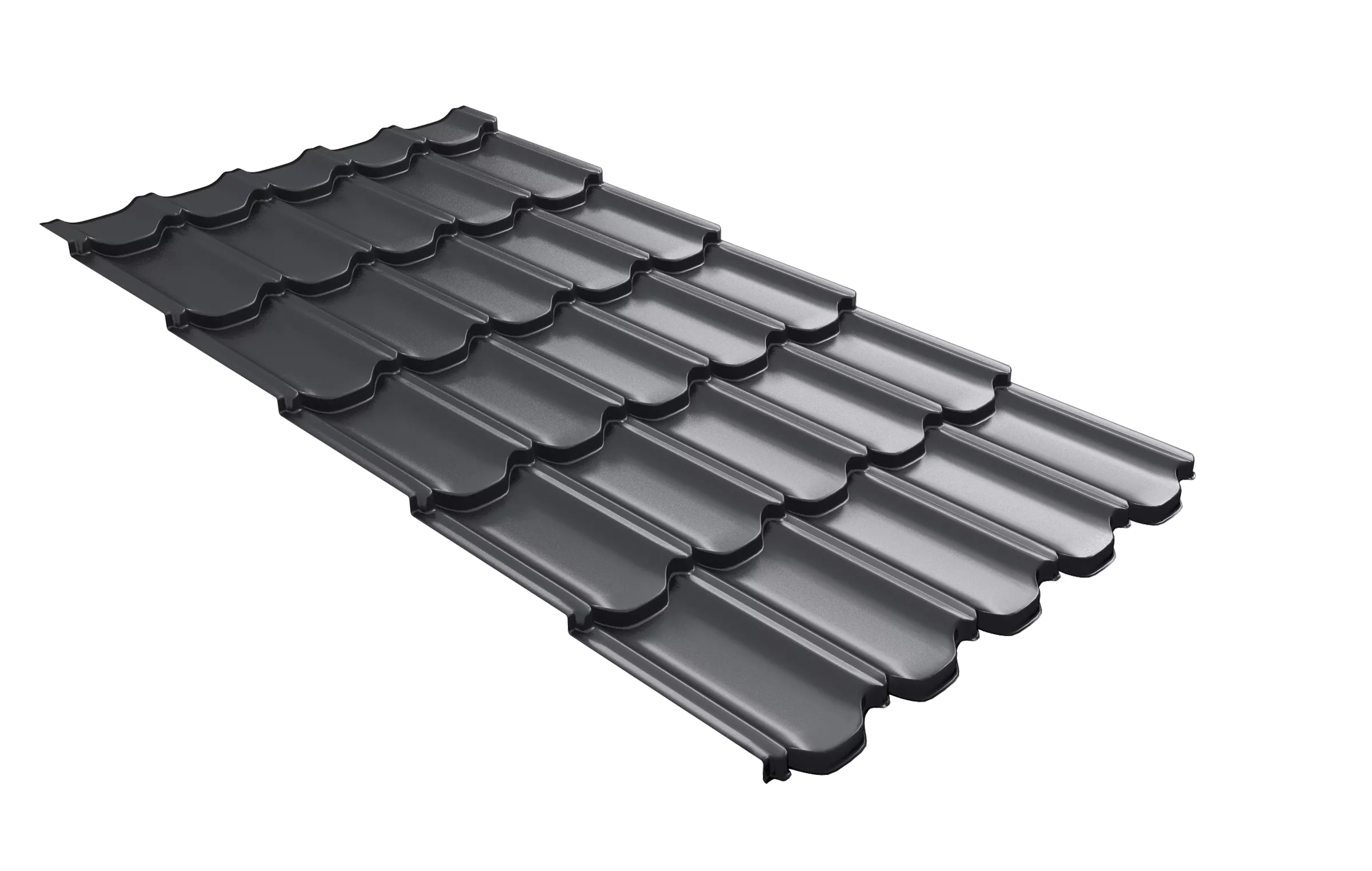 Металлочерепица квинта плюс Grand Line c 3D резом 0,45 PE-Double RAL 7024 мокрый асфальт